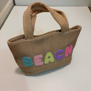 Miss Gwen’s OMG Accessories BEACH Straw Look Tote Glitter Letters